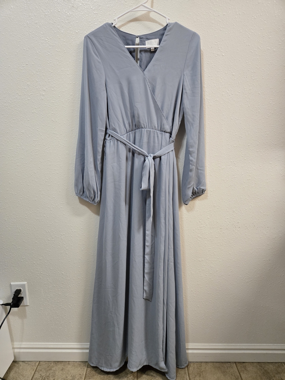 Sugarlips Pale Blue Long Sleeve Wrap Maxi Dress with Waist Tie